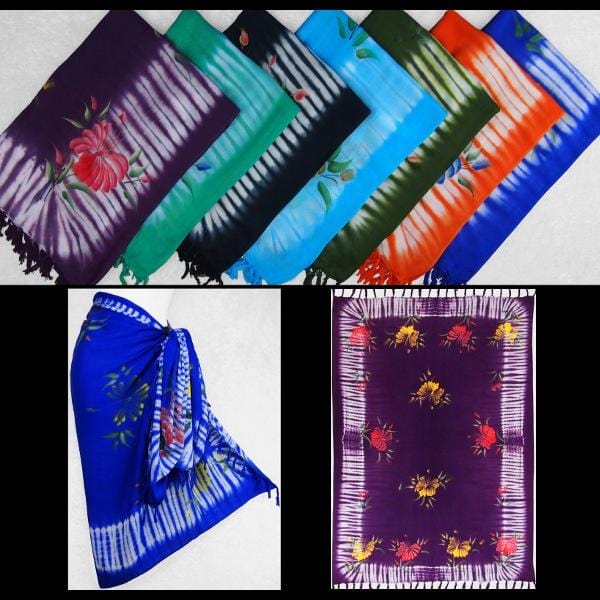 A Premium Tie-Dye Cameo Border Painted Flower Sarong